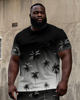 Men's Gradient Style Hawaiian Coconut Trees Printed Casual Big & Tall Short Sleeve T-shirt Shorts Set